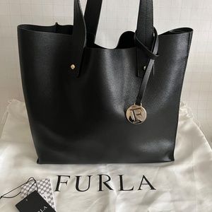 FURLA Black Saffiano Leather Divide It Small Tote Bag in like-new condition